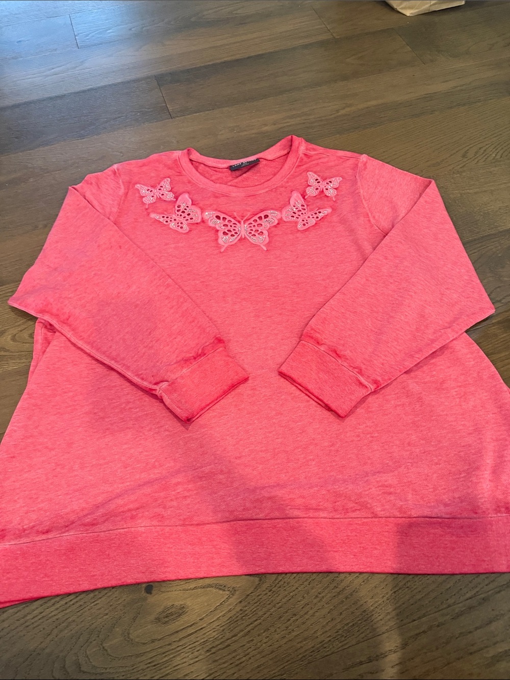 Lane Bryant Coral Pink Butterfly Appliqué Crewneck Sweater Size 26/28